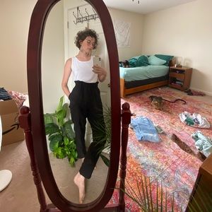 Vintage Black Paperbag Workwear Formal Pants